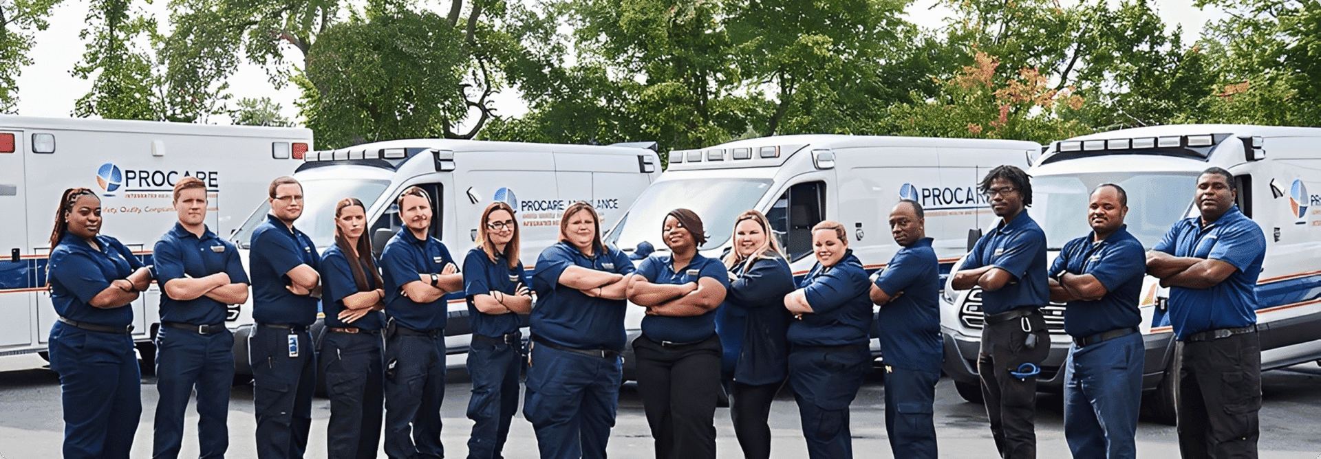 Ambulance team posing confidently in uniform.