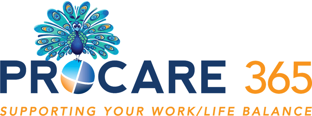 Procare 365 logo with peacock design.