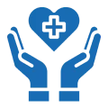 Hands holding heart with medical cross.