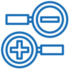 Magnifying glasses with plus and minus signs